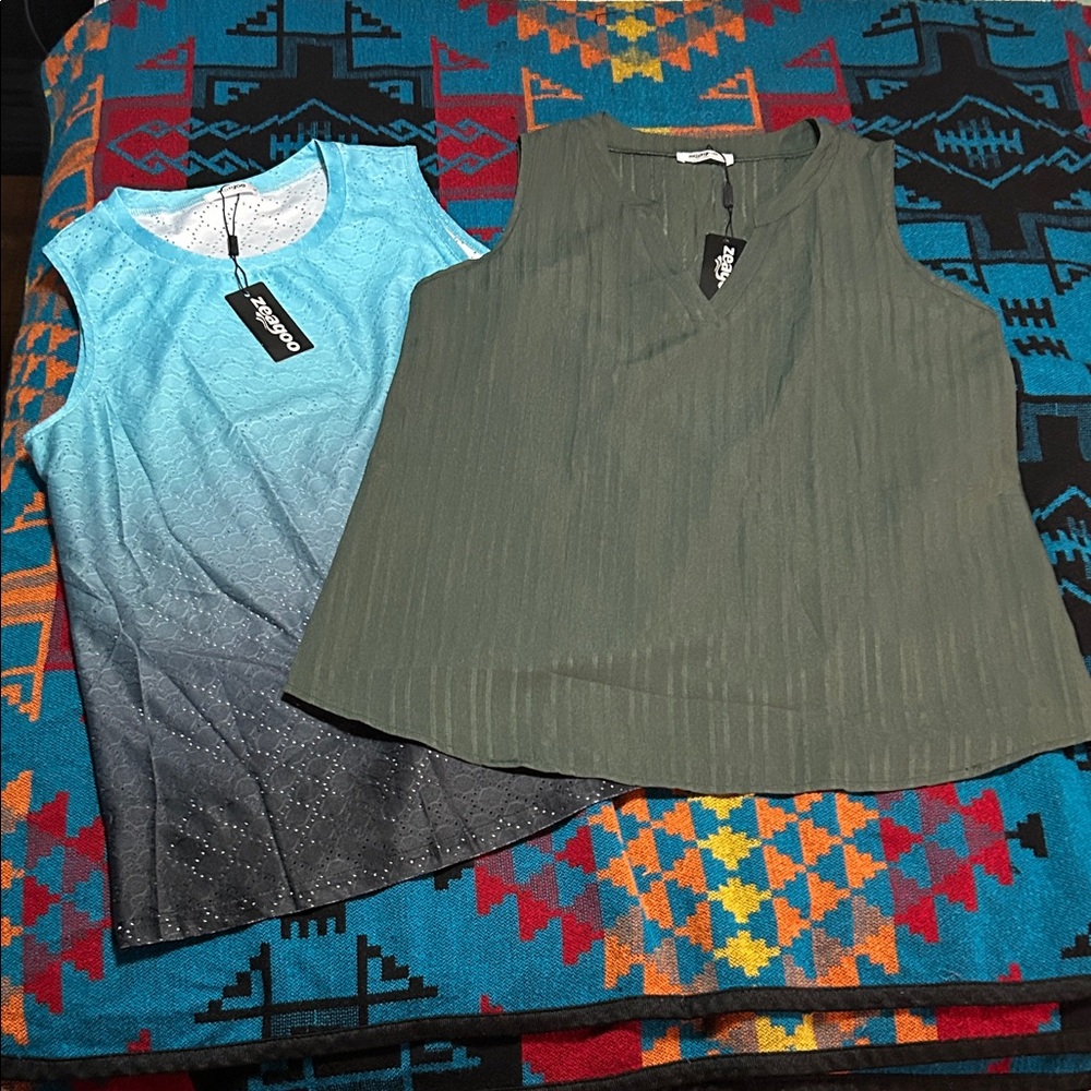 Zeagoo Blue Gradient and Olive Green Tank Tops